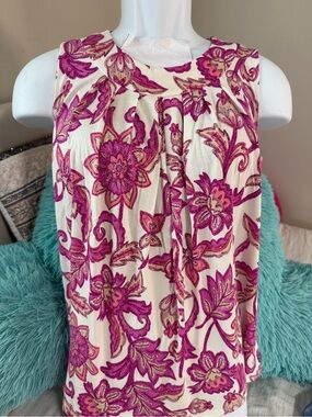 Boden Cream Tank Top with Magenta Floral Print